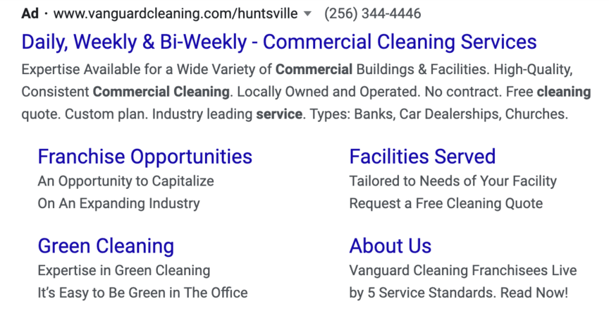 vanguard cleaning ppc ad