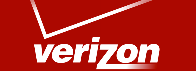 Verizon logo with a large red checkmark above the brand name on a red background.