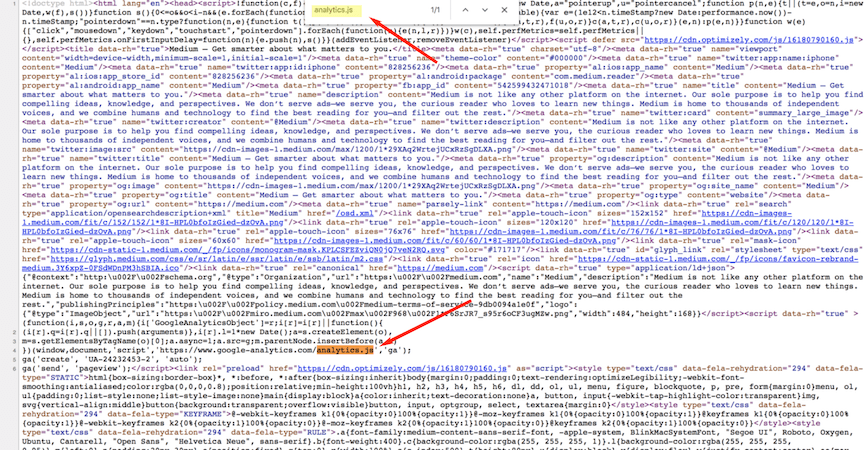 Google Analytics in page source