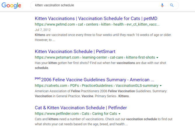 Example of website failure in SERPs