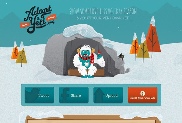 A website that with bold colors: Adopt a Yeti