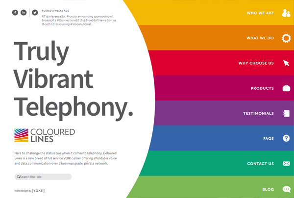 A website that with bold colors: Coloured Lines