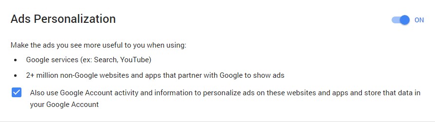 Personalized ads settings