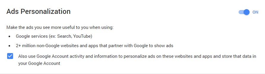 Personalized ads settings