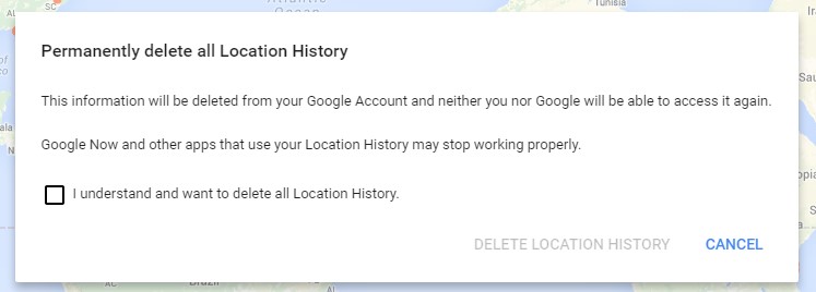 Delete location info confirmation