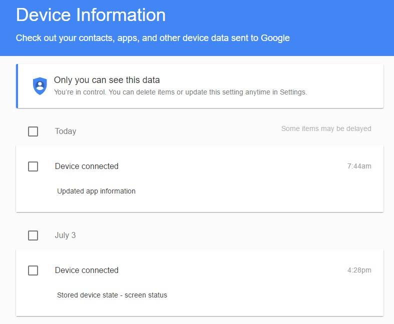 Device information menu