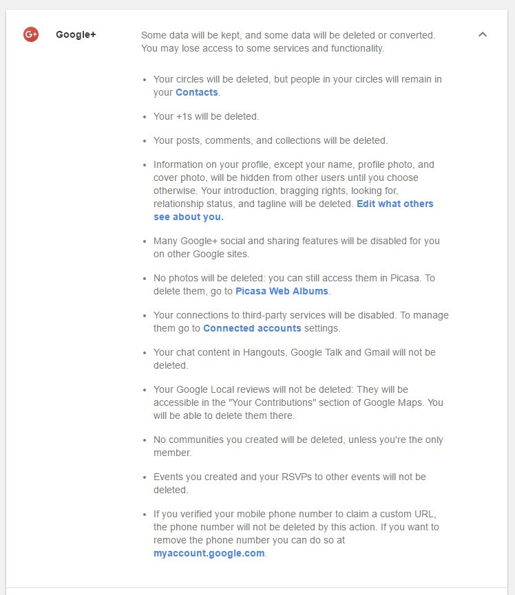 Delete Google+ details