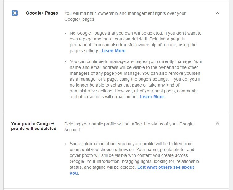 Delete Google+ additional info