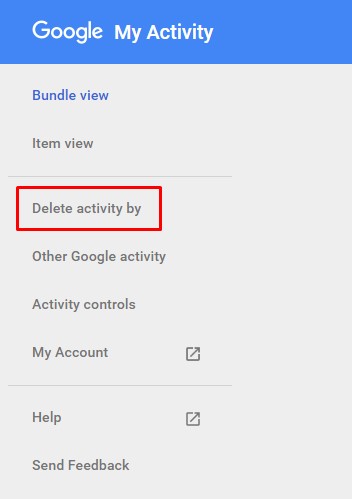 Menu "delete activity by"