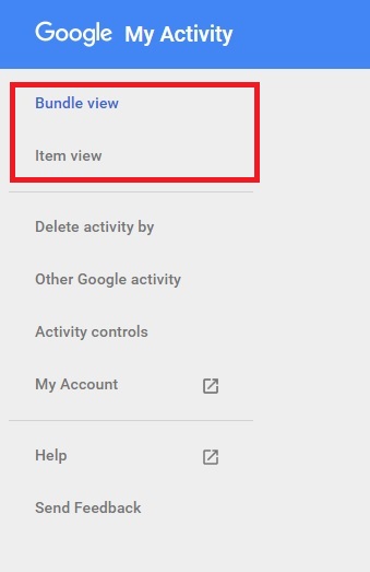 Google my activity main menu