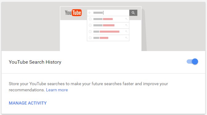 Youtube Search History card