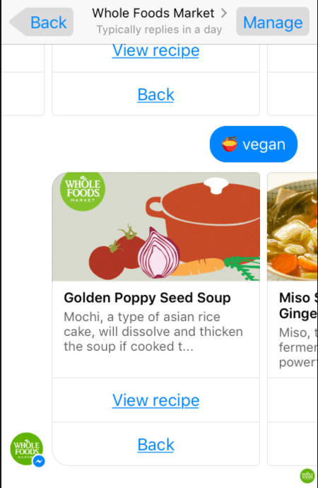 Whole Foods chatbot example.