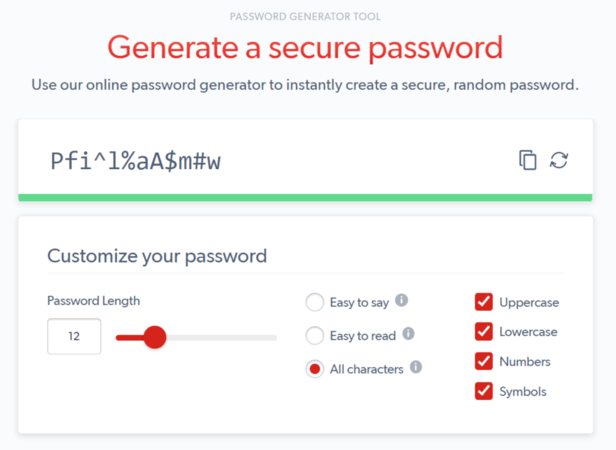 WordPress security password generator tool