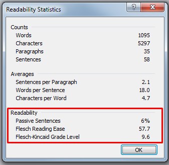 word readability stats