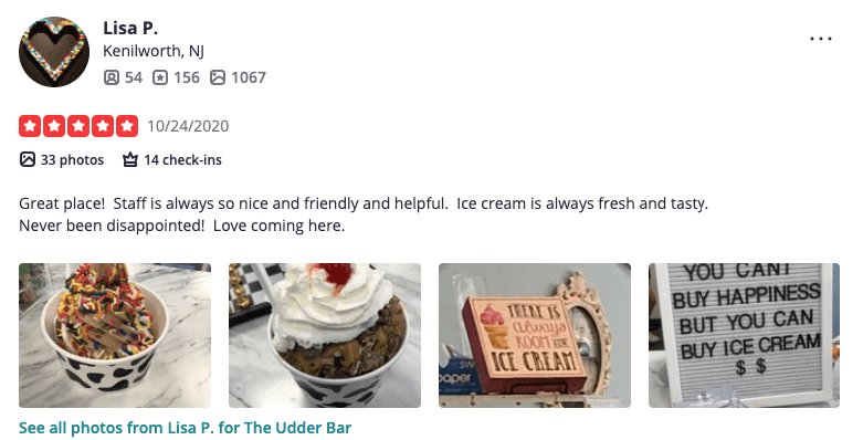 Review for a local ice cream shop that includes pictures