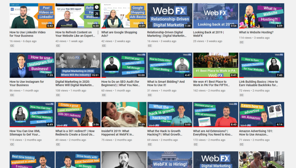 A library of WebFX YouTube videos