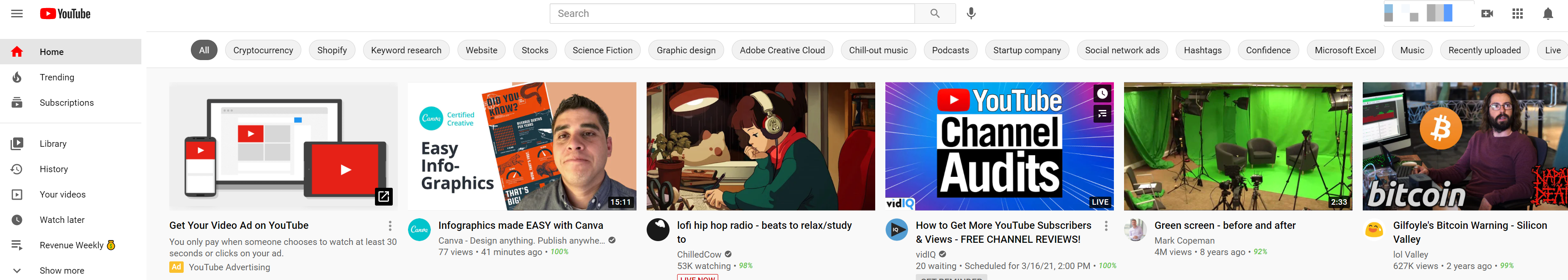 YouTube's homepage