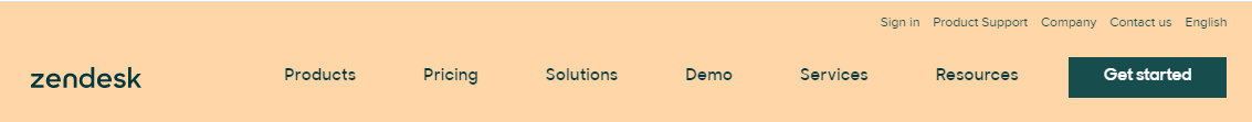 Zendesk website menu navigation