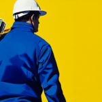 A construction worker walking with a bag of money