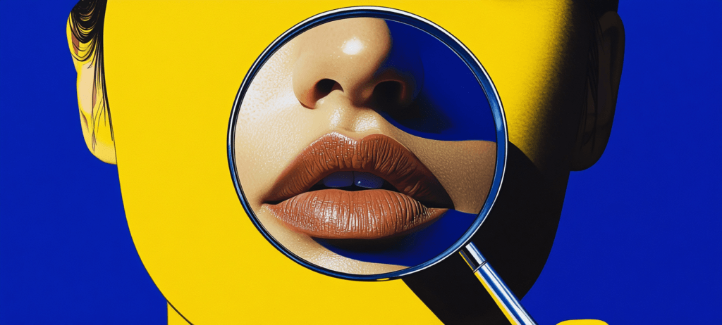 Lips under magnifying glass