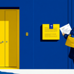 Person reading document by yellow door