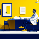 Doctor in a blue and yellow office