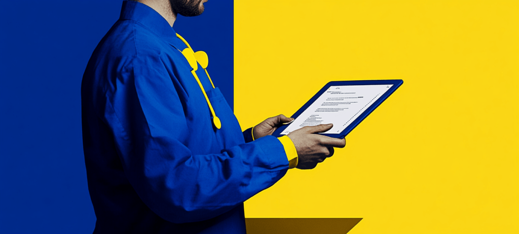 Medical professional using a tablet