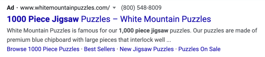 1000 Piece Puzzle PPC Ad