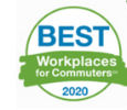 Logo of 'BEST Workplaces for Commuters 2020' with a green border and the year 2020 at the bottom.