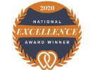 2020 National Excellence Award Winner emblem with laurel branches and a stylized letter Q with a small W inside it.