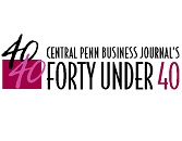 Logo of Central Penn Business Journal's Forty Under 40, with the number 40 in large pink font, and the words 'Central Penn Business Journal's' and 'Forty Under 40' in black font.