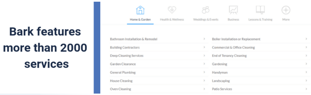 Bark features home services