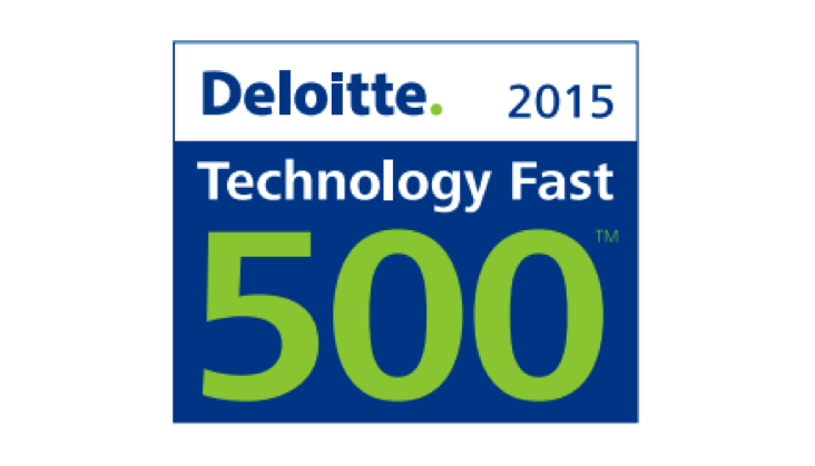 Deloitte 2015 Technology Fast 500 logo with large green numerals '500' and the words 'Deloitte' and 'Technology Fast' in dark blue.