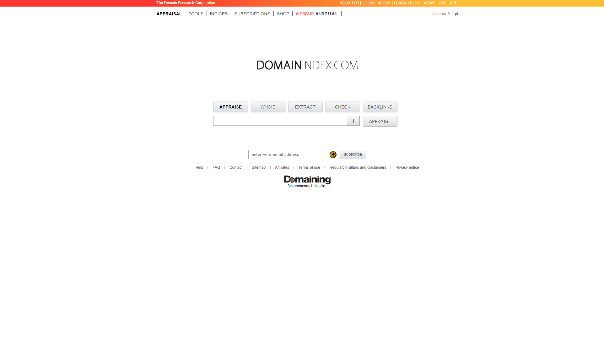 Domain index website