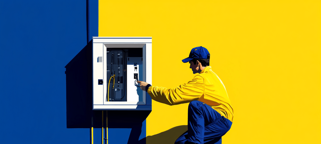 Electrician is repairing an electric box