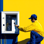 Electrician is repairing an electric box