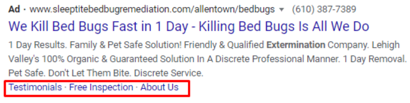 Google ad for bed bug control