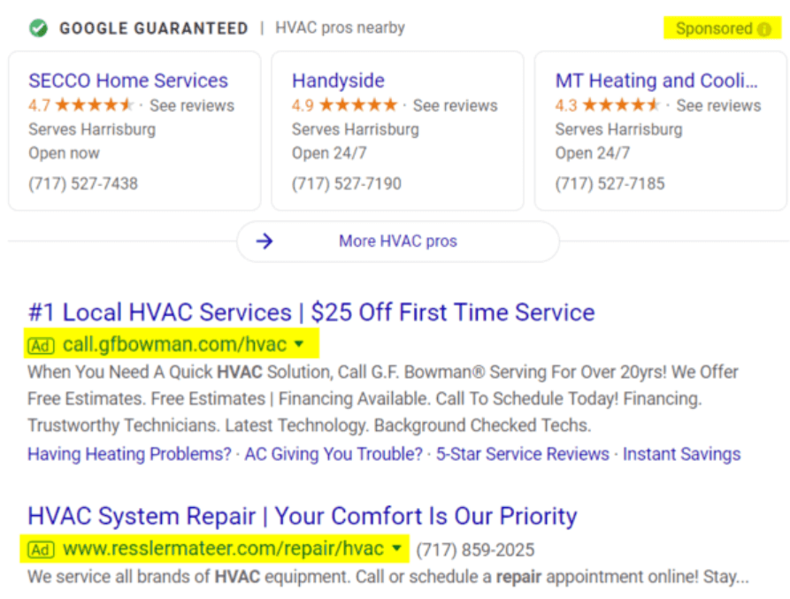 HVAC Ad Listing