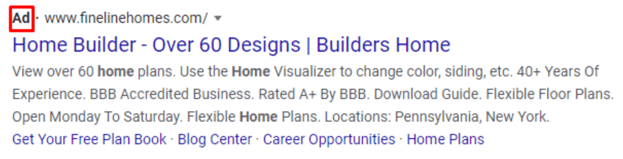 Home Builder Ad listing