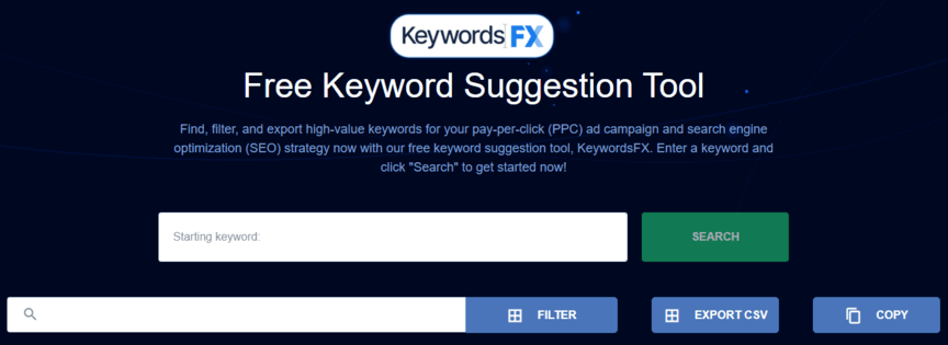 Screenshot of WEbFX free Keyword Suggestion Tool