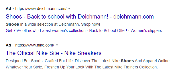 PPC advertising SERP example