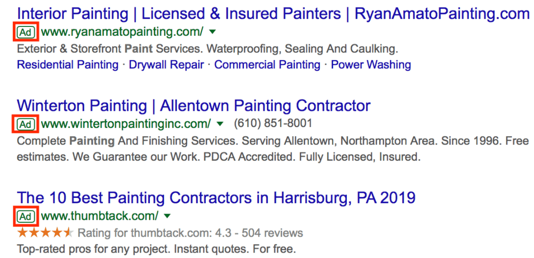 Painting Google Ad Listings