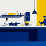 2 Lab workers talking and working