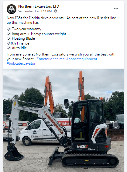 Screenshot of excavation company social media post