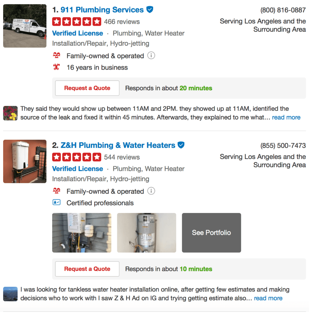 Yelp Reviews for plumbing services