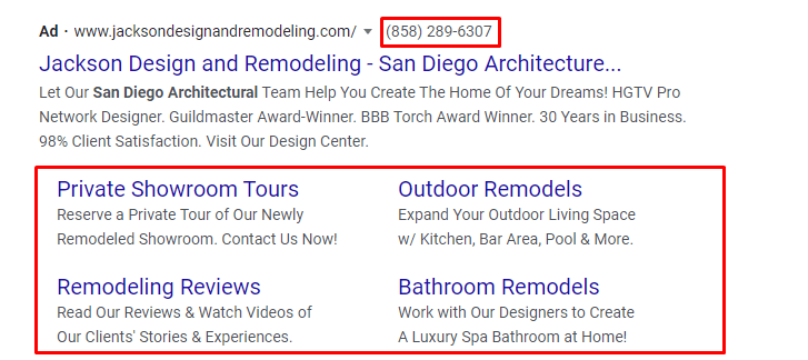 architecture firm search ad with extension