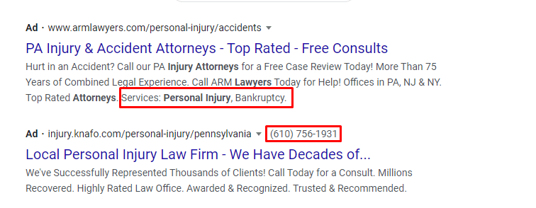 ad extensions personal injury