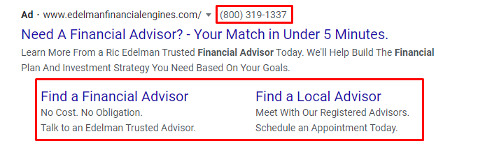 PPC ad extensions finance example