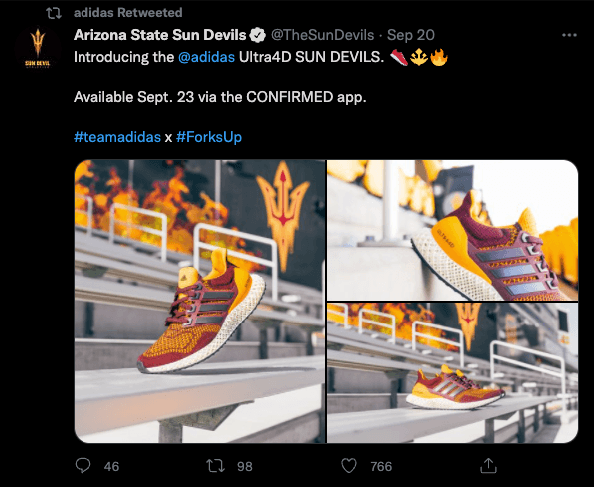 Hashtag usage on a tweet from Adidas