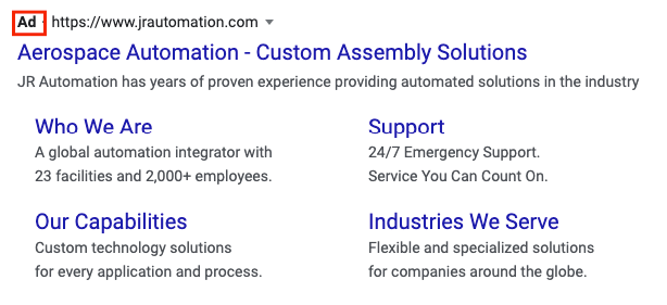 jr automation paid search ad